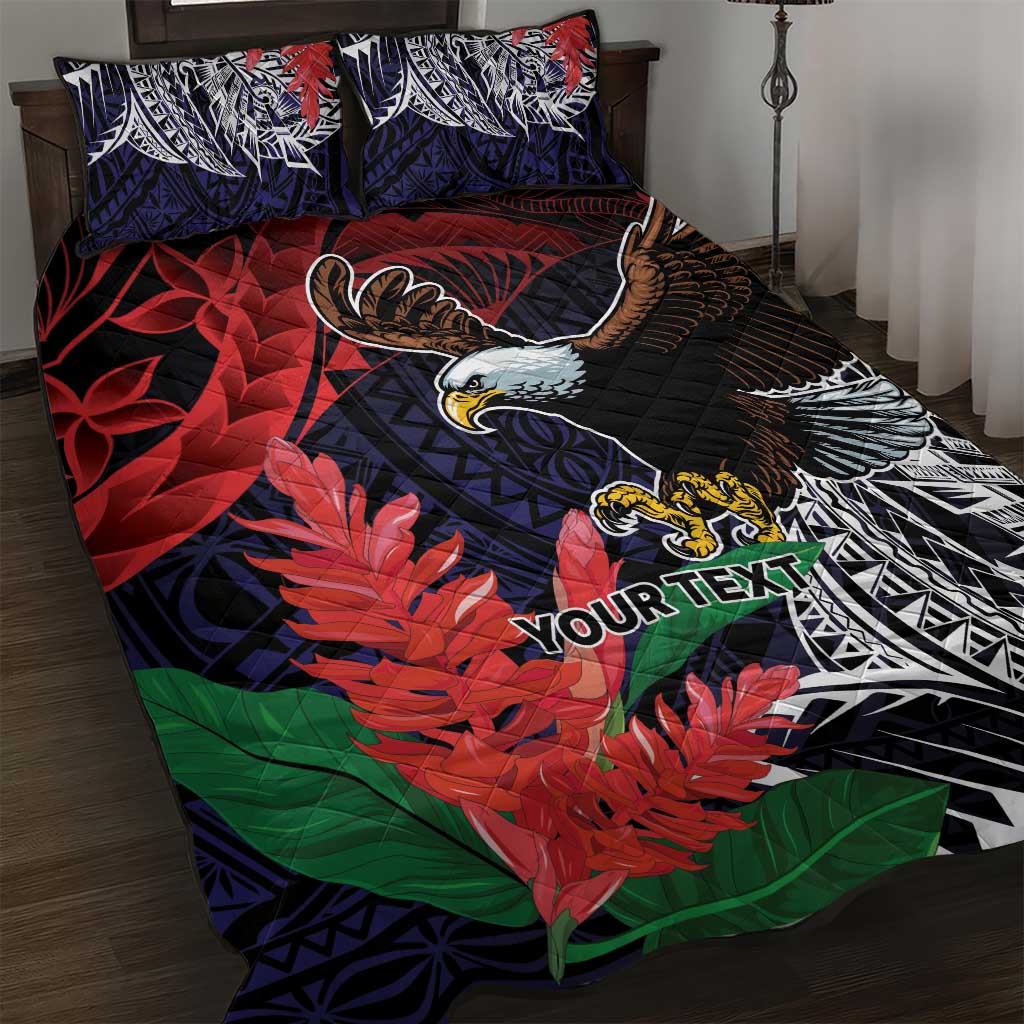 American Samoa Bald Eagle Personalized Quilt Bed Set Samoa Muamua Le Atua LT9 Blue - Polynesian Pride