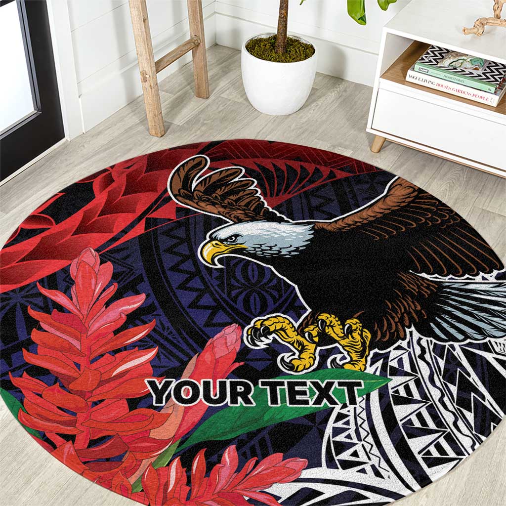 American Samoa Bald Eagle Personalized Round Carpet Samoa Muamua Le Atua LT9 Blue - Polynesian Pride