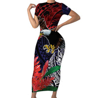 American Samoa Bald Eagle Personalized Short Sleeve Bodycon Dress Samoa Muamua Le Atua LT9 Long Dress Blue - Polynesian Pride
