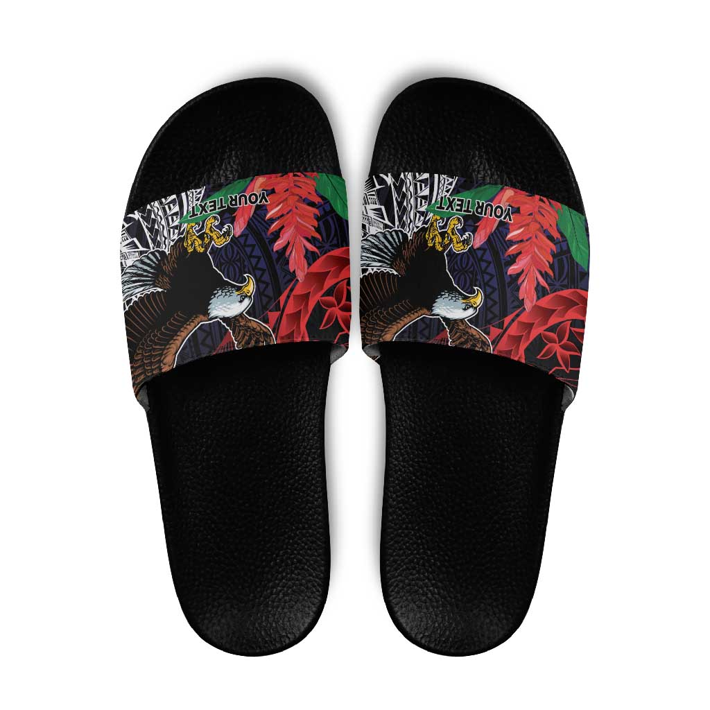 American Samoa Bald Eagle Personalized Slide Sandals Samoa Muamua Le Atua LT9 Blue - Polynesian Pride
