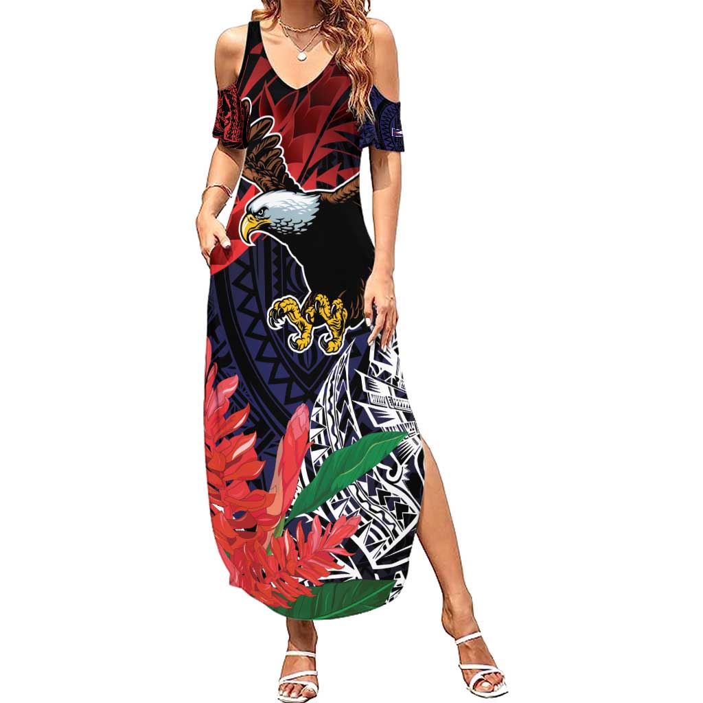 American Samoa Bald Eagle Personalized Summer Maxi Dress Samoa Muamua Le Atua LT9 Women Blue - Polynesian Pride