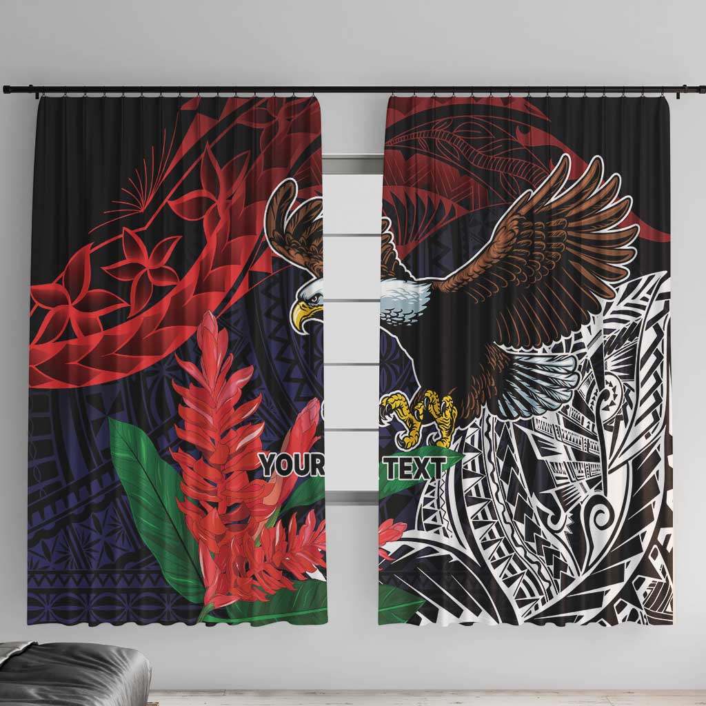 American Samoa Bald Eagle Personalized Window Curtain Samoa Muamua Le Atua LT9 With Hooks Blue - Polynesian Pride