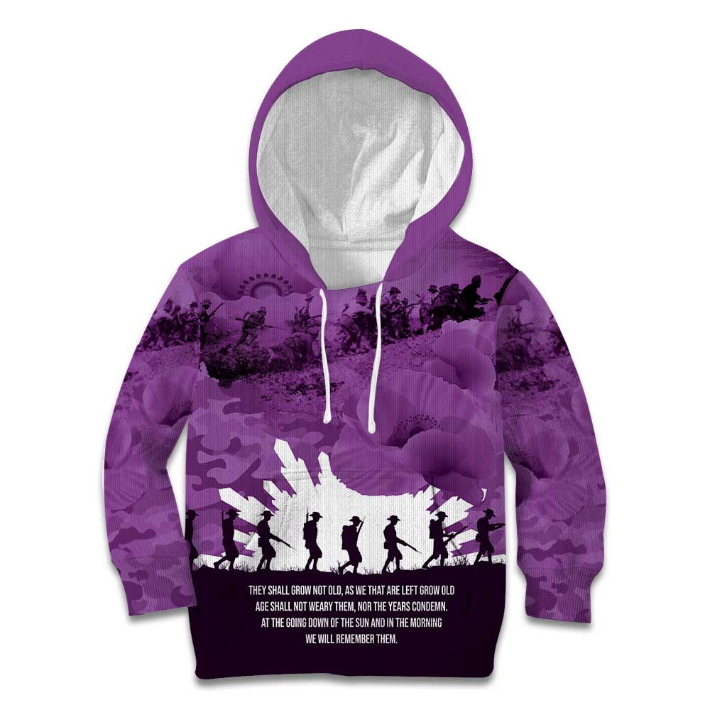 Anzac Day Gallipoli Personalised Kid Hoodie Purple Poppy Flowers LT9 Hoodie Purple - Polynesian Pride