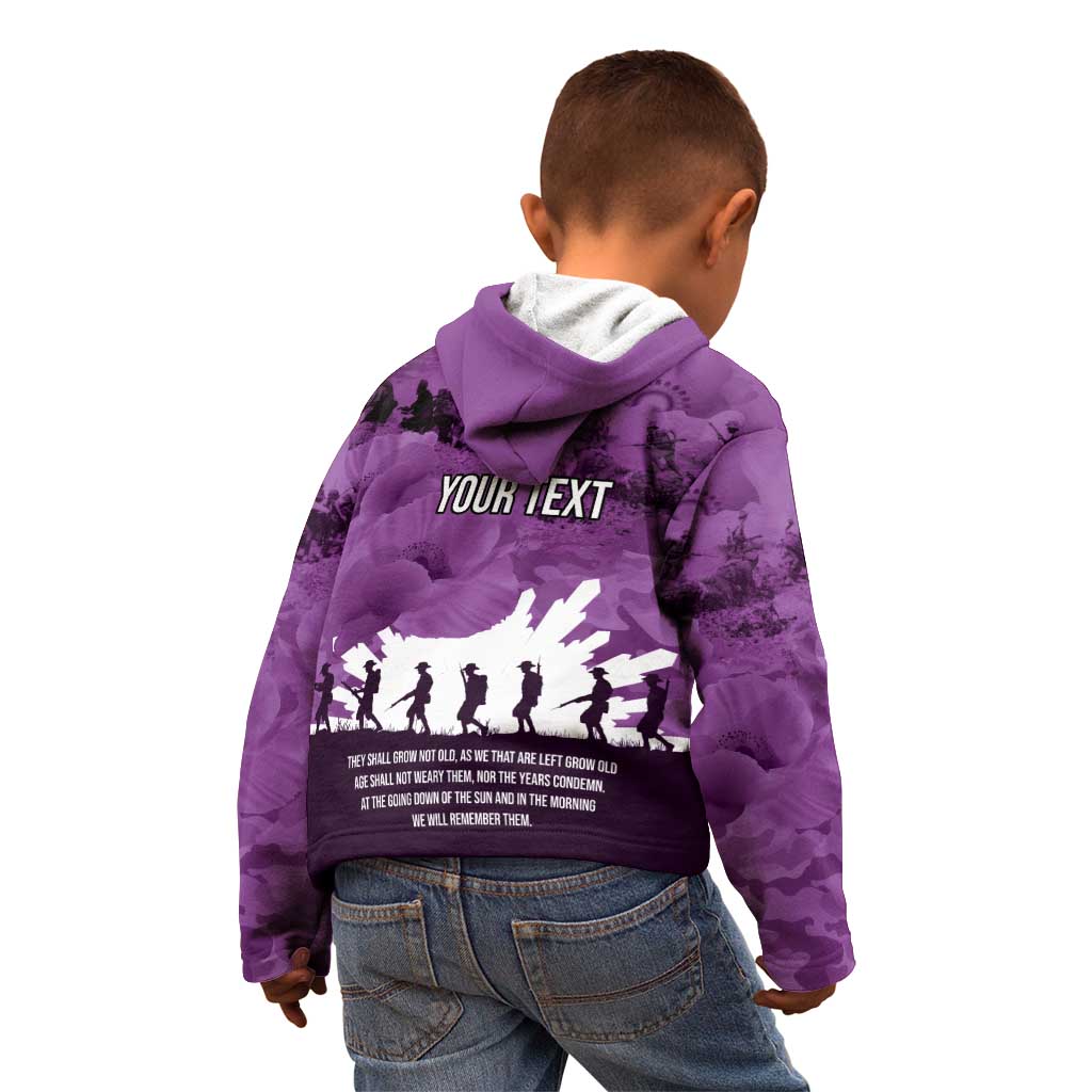 Anzac Day Gallipoli Personalised Kid Hoodie Purple Poppy Flowers LT9 - Polynesian Pride