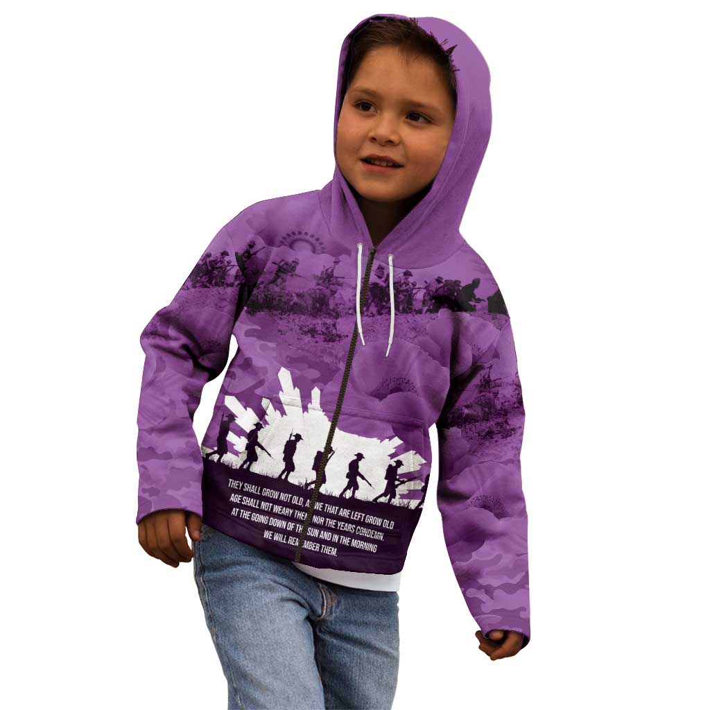 Anzac Day Gallipoli Personalised Kid Hoodie Purple Poppy Flowers LT9 - Polynesian Pride