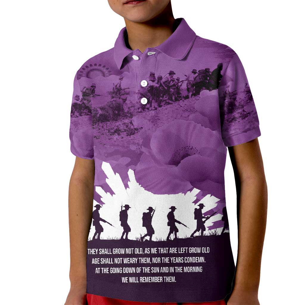 Anzac Day Gallipoli Personalised Kid Polo Shirt Purple Poppy Flowers LT9 Kid Purple - Polynesian Pride