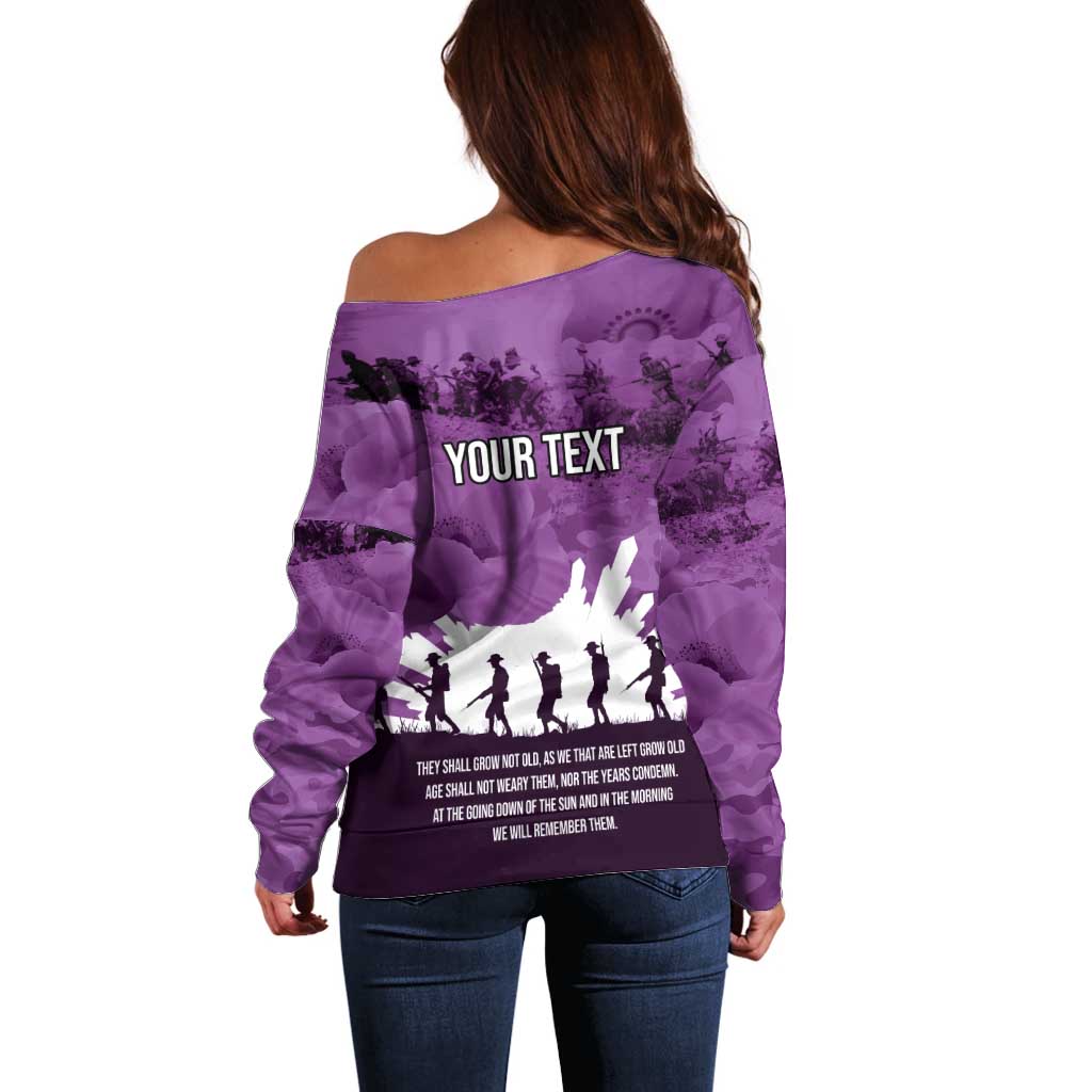 Anzac Day Gallipoli Personalised Off Shoulder Sweater Purple Poppy Flowers LT9 - Polynesian Pride