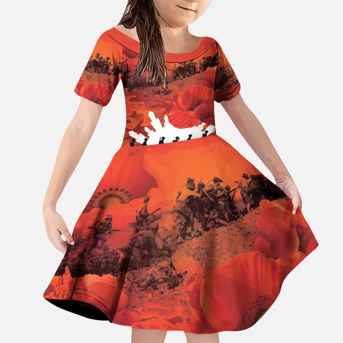 Anzac Day Gallipoli Personalised Kid Short Sleeve Dress Red Poppy Flowers LT9 KID Red - Polynesian Pride