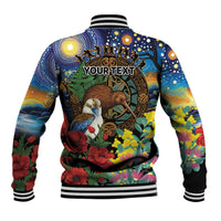 Kiwi-Kookaburra Bird ANZAC Personalised Baseball Jacket Aussie Golden Wattle Poppy Flowers LT9 - Polynesian Pride