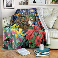 Kiwi-Kookaburra Bird ANZAC Personalised Blanket Aussie Golden Wattle Poppy Flowers LT9 Blue - Polynesian Pride