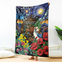Kiwi-Kookaburra Bird ANZAC Personalised Blanket Aussie Golden Wattle Poppy Flowers LT9 - Polynesian Pride