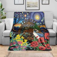Kiwi-Kookaburra Bird ANZAC Personalised Blanket Aussie Golden Wattle Poppy Flowers LT9 - Polynesian Pride
