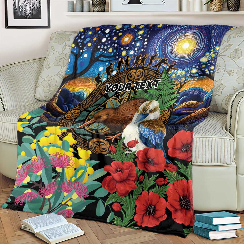 Kiwi-Kookaburra Bird ANZAC Personalised Blanket Aussie Golden Wattle Poppy Flowers LT9 - Polynesian Pride