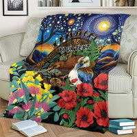 Kiwi-Kookaburra Bird ANZAC Personalised Blanket Aussie Golden Wattle Poppy Flowers LT9 - Polynesian Pride