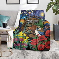 Kiwi-Kookaburra Bird ANZAC Personalised Blanket Aussie Golden Wattle Poppy Flowers LT9 - Polynesian Pride