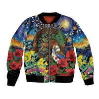 Kiwi-Kookaburra Bird ANZAC Personalised Bomber Jacket Aussie Golden Wattle Poppy Flowers LT9 Unisex Blue - Polynesian Pride