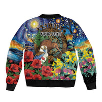 Kiwi-Kookaburra Bird ANZAC Personalised Bomber Jacket Aussie Golden Wattle Poppy Flowers LT9 - Polynesian Pride