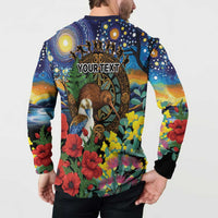 Kiwi-Kookaburra Bird ANZAC Personalised Button Sweatshirt Aussie Golden Wattle Poppy Flowers LT9 - Polynesian Pride