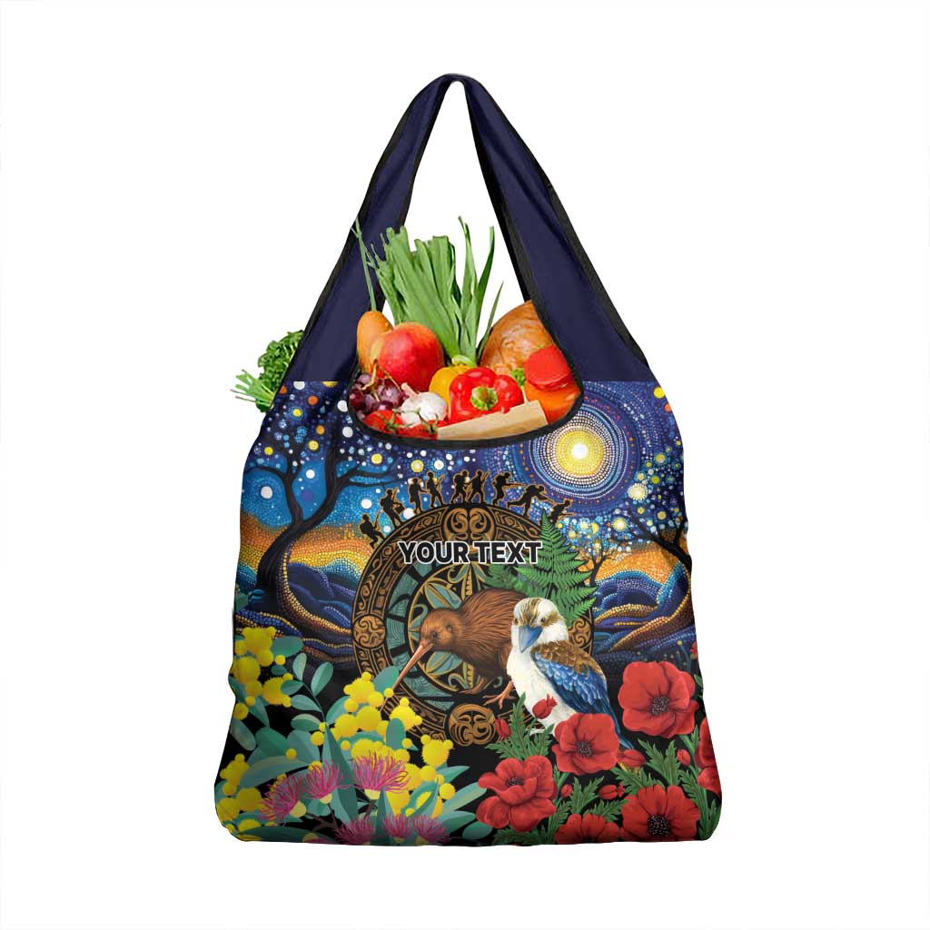 Kiwi-Kookaburra Bird ANZAC Personalised Grocery Bag Aussie Golden Wattle Poppy Flowers LT9 1-pack One Size Blue - Polynesian Pride