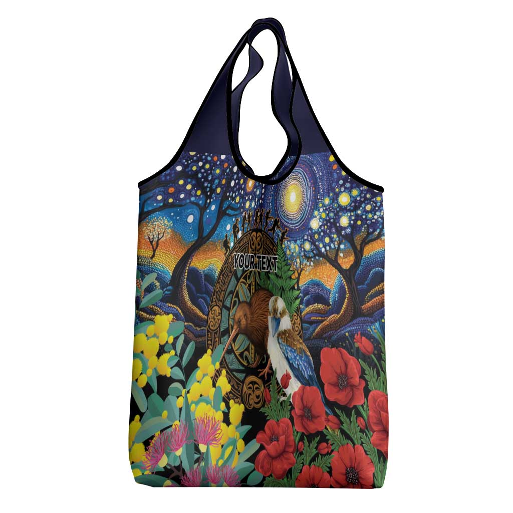 Kiwi-Kookaburra Bird ANZAC Personalised Grocery Bag Aussie Golden Wattle Poppy Flowers LT9 - Polynesian Pride