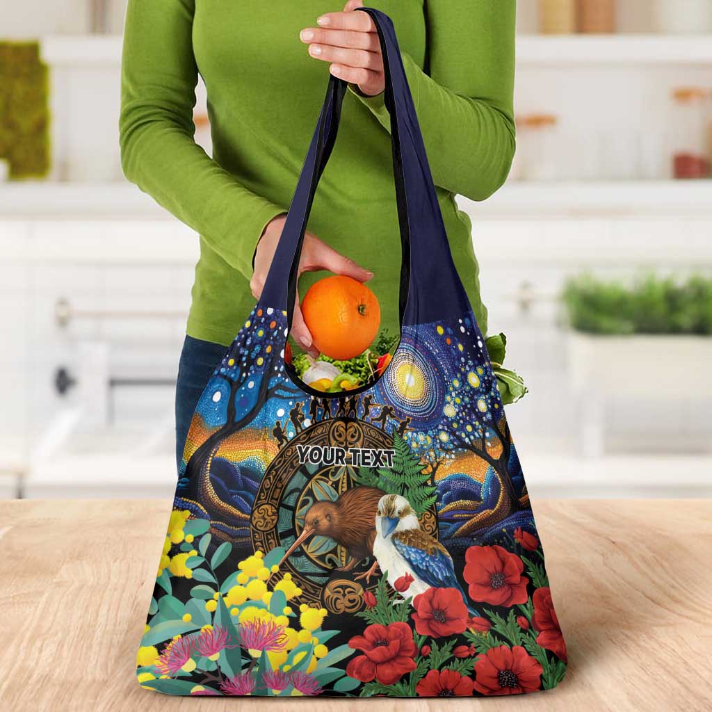 Kiwi-Kookaburra Bird ANZAC Personalised Grocery Bag Aussie Golden Wattle Poppy Flowers LT9 - Polynesian Pride