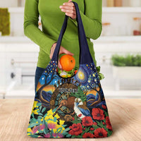 Kiwi-Kookaburra Bird ANZAC Personalised Grocery Bag Aussie Golden Wattle Poppy Flowers LT9 - Polynesian Pride