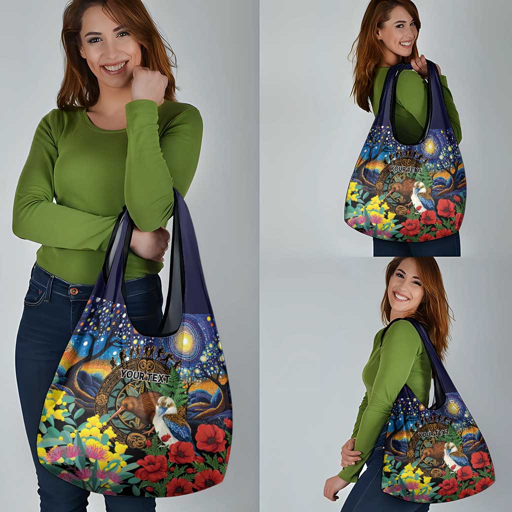 Kiwi-Kookaburra Bird ANZAC Personalised Grocery Bag Aussie Golden Wattle Poppy Flowers LT9 - Polynesian Pride