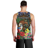 Kiwi-Kookaburra Bird ANZAC Personalised Men Tank Top Aussie Golden Wattle Poppy Flowers LT9 - Polynesian Pride