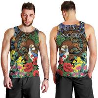 Kiwi-Kookaburra Bird ANZAC Personalised Men Tank Top Aussie Golden Wattle Poppy Flowers LT9 - Polynesian Pride