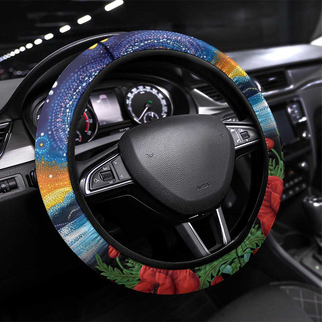 Kiwi-Kookaburra Bird ANZAC Steering Wheel Cover Aussie Golden Wattle Poppy Flowers