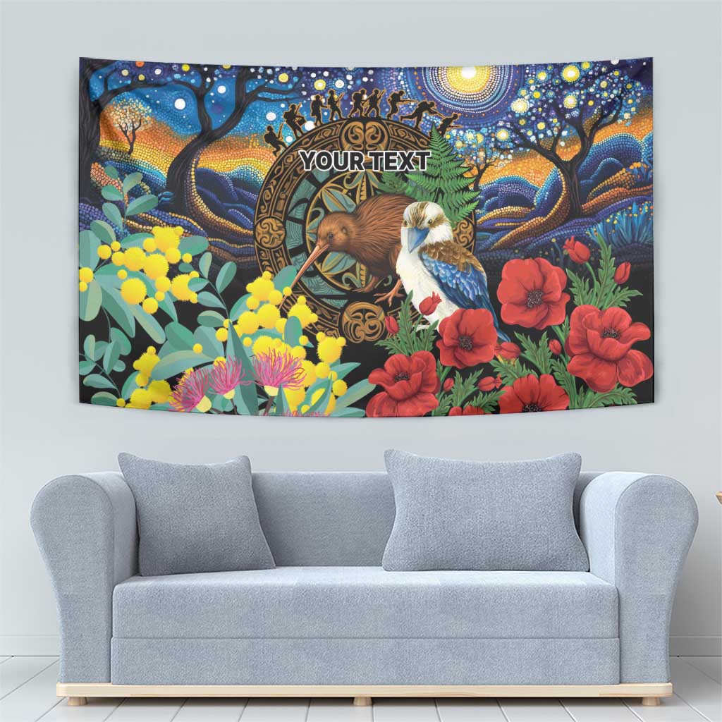 Kiwi-Kookaburra Bird ANZAC Personalised Tapestry Aussie Golden Wattle Poppy Flowers LT9 - Polynesian Pride