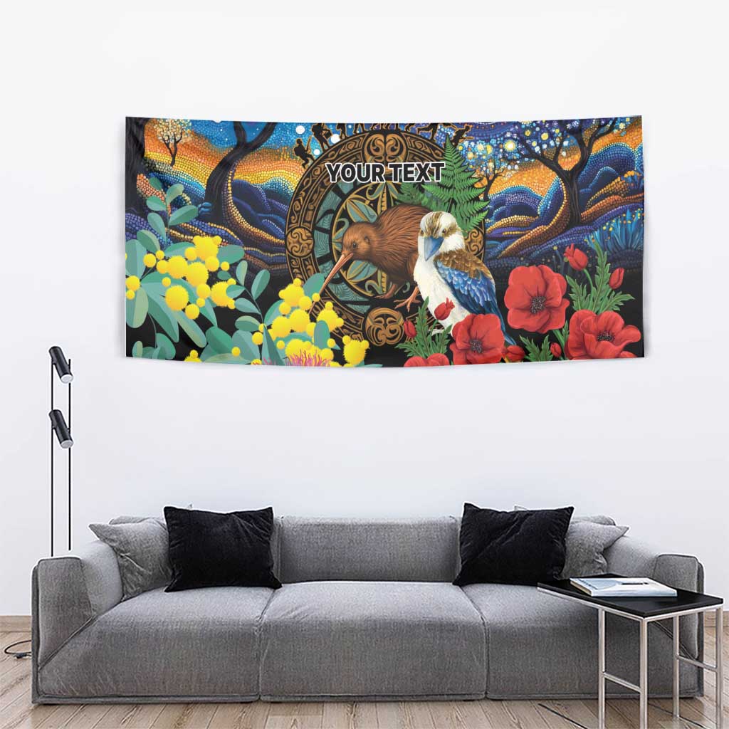 Kiwi-Kookaburra Bird ANZAC Personalised Tapestry Aussie Golden Wattle Poppy Flowers LT9 - Polynesian Pride