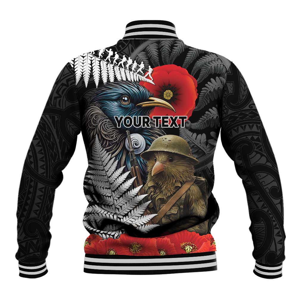 Kiwi-Tui Bird Soldier ANZAC Day Personalised Baseball Jacket Maori Silver Fern Motif LT9 - Polynesian Pride