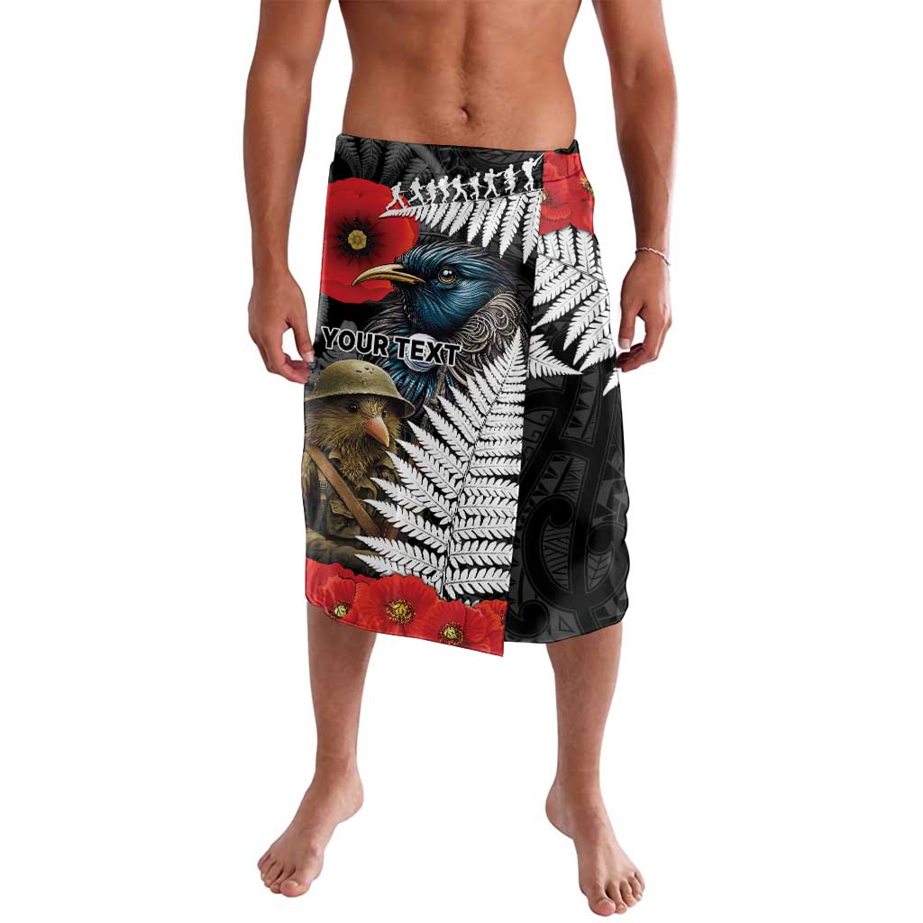 Kiwi-Tui Bird Soldier ANZAC Day Personalised Lavalava Maori Silver Fern Motif LT9 Black - Polynesian Pride