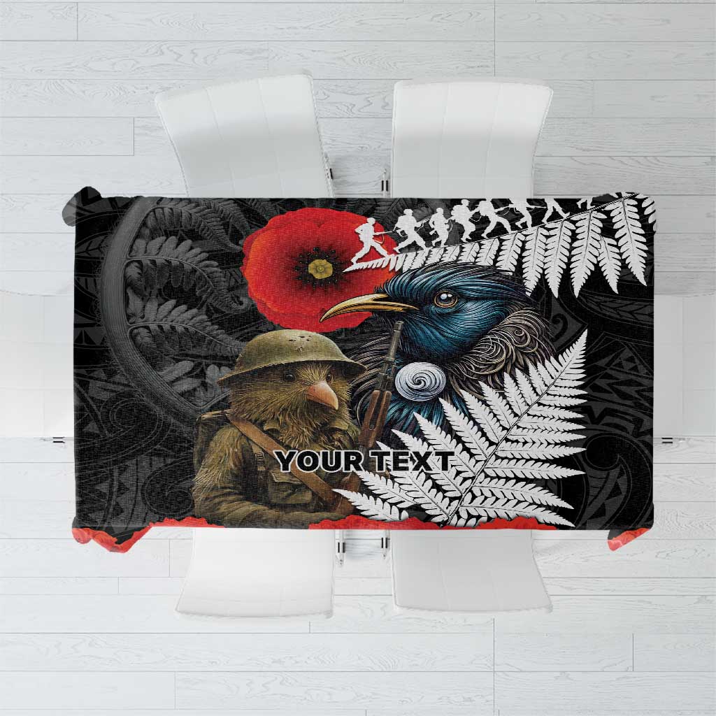 Kiwi-Tui Bird Soldier ANZAC Day Personalised Tablecloth Maori Silver Fern Motif