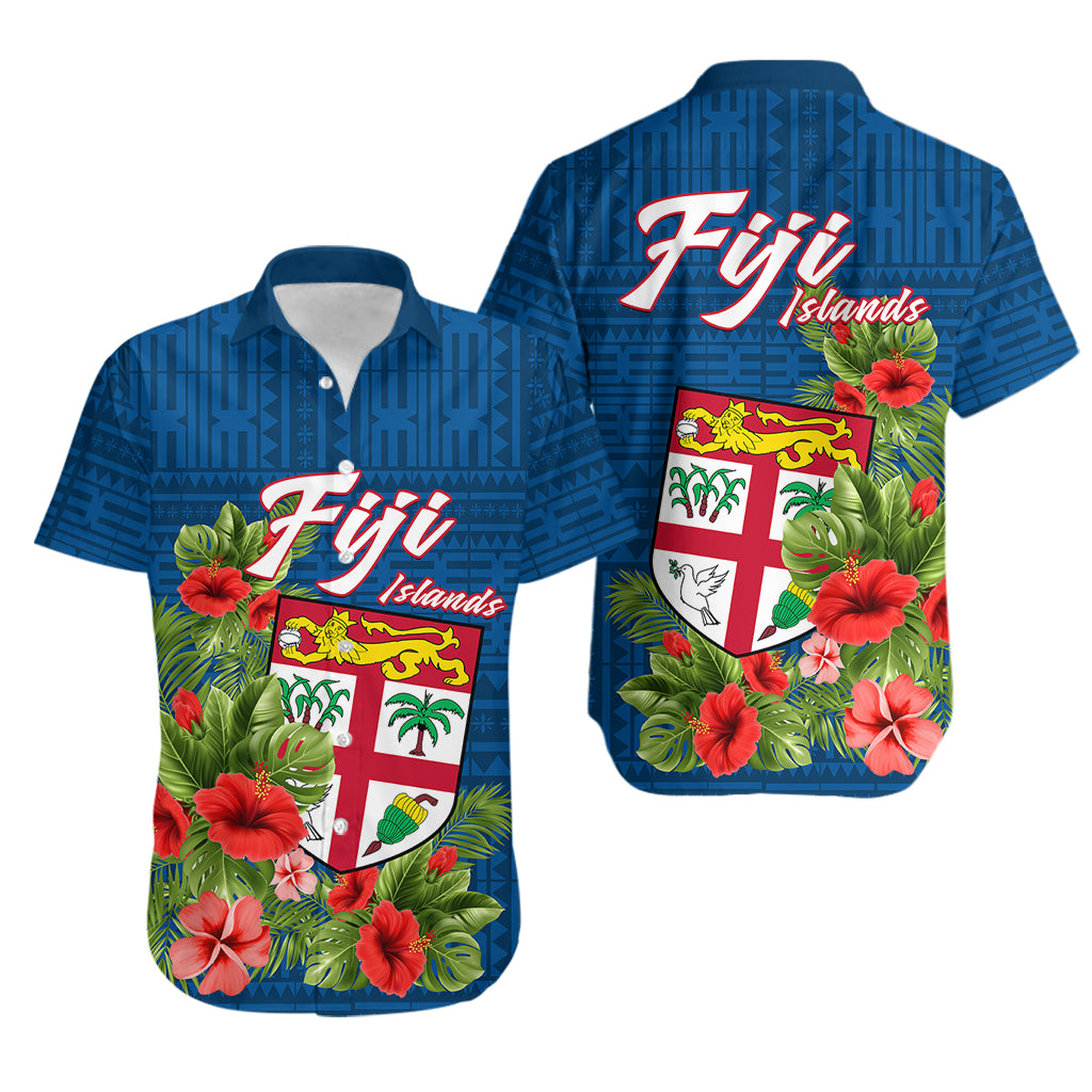 Polynesian Pride Fiji Hawaiian Shirt Tropical Flowers and Tapa Pattern LT9 Blue - Polynesian Pride