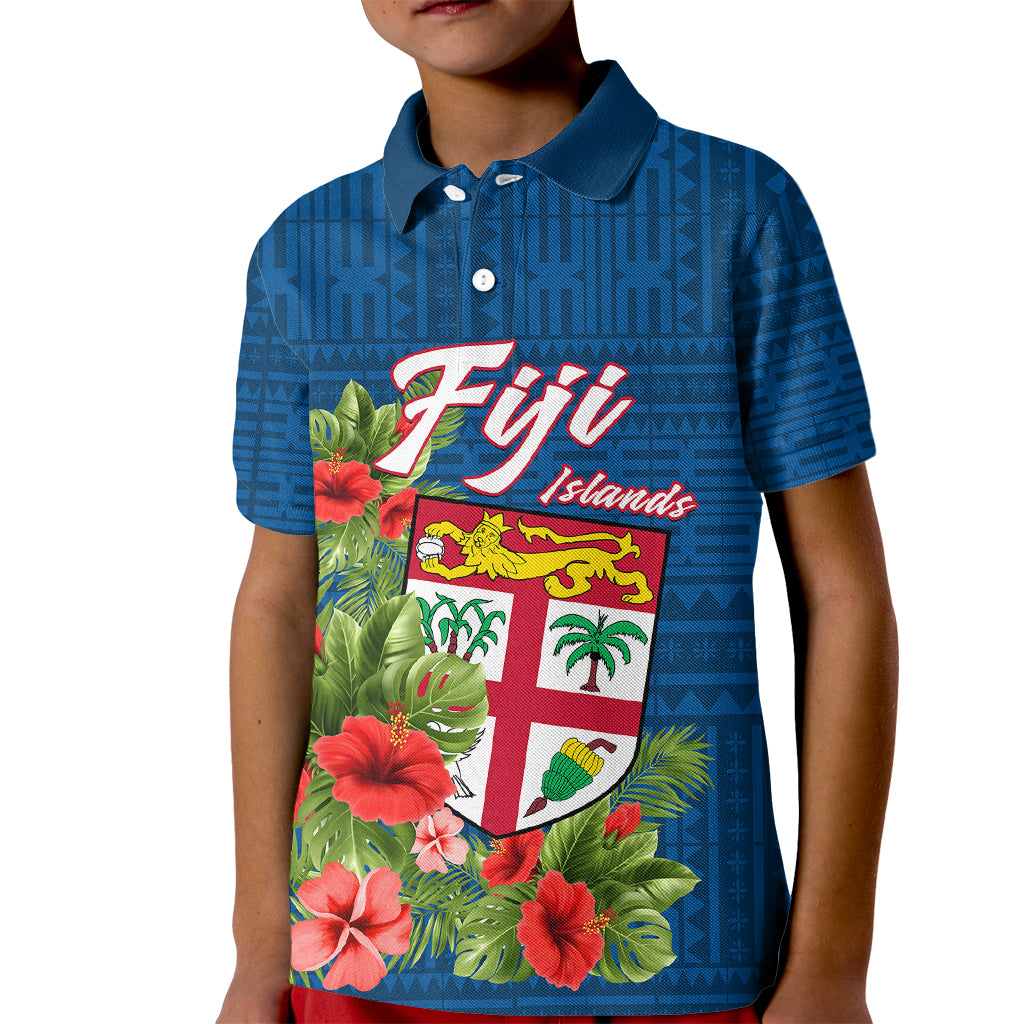 Polynesian Pride Fiji Kid Polo Shirt Tropical Flowers and Tapa Pattern LT9 Kid Blue - Polynesian Pride