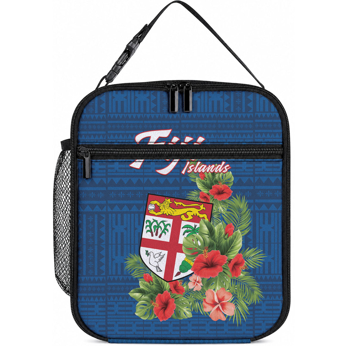 Polynesian Pride Fiji Lunch Bag Tropical Flowers and Tapa Pattern LT9 10.2 × 8.3 × 4.3 inch Blue - Polynesian Pride