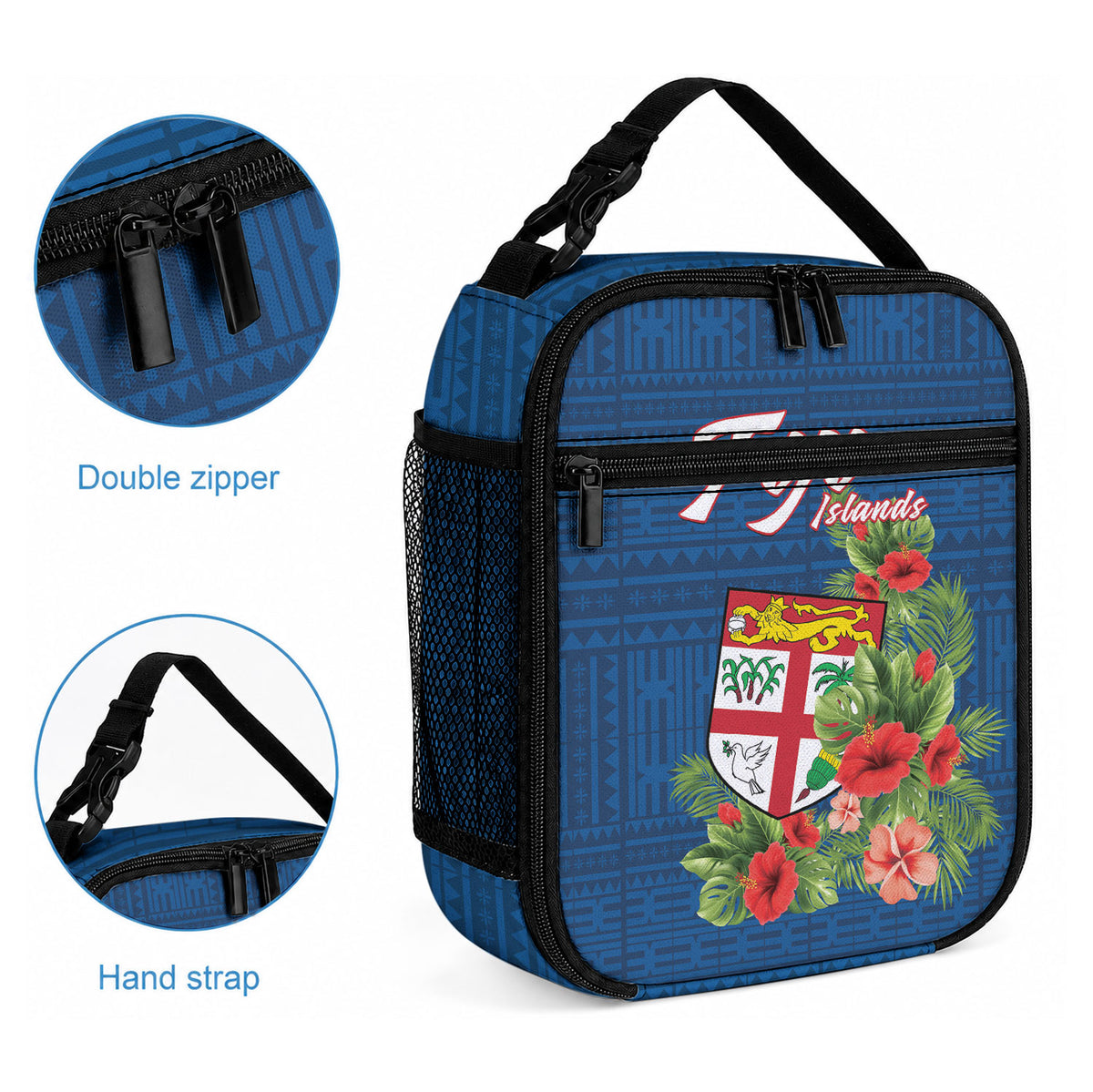 Polynesian Pride Fiji Lunch Bag Tropical Flowers and Tapa Pattern LT9 - Polynesian Pride