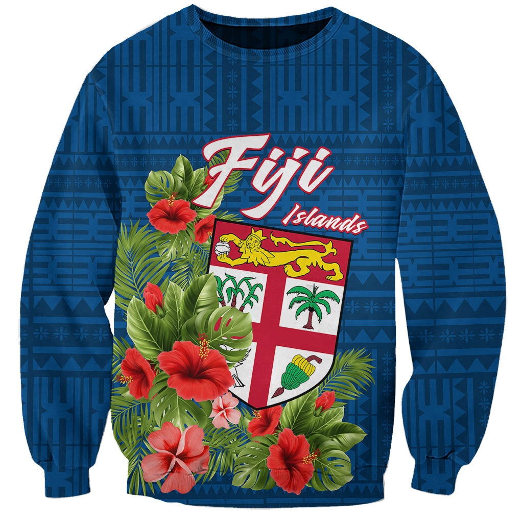 Polynesian Pride Fiji Sweatshirt Tropical Flowers and Tapa Pattern LT9 Unisex Blue - Polynesian Pride