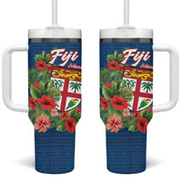 Fiji Island Tropical Flowers and Tapa Pattern Tumbler With Handle LT9 One Size: 40 oz Blue - Polynesian Pride