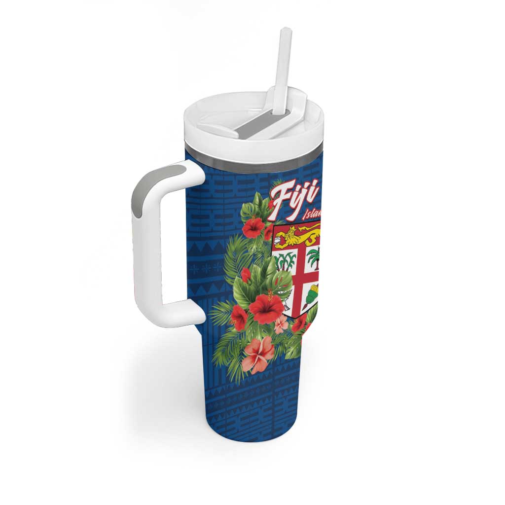 Fiji Island Tropical Flowers and Tapa Pattern Tumbler With Handle LT9 - Polynesian Pride