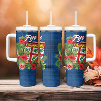 Fiji Island Tropical Flowers and Tapa Pattern Tumbler With Handle LT9 - Polynesian Pride
