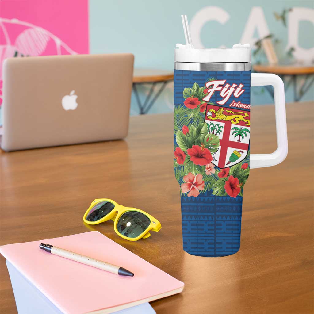 Fiji Island Tropical Flowers and Tapa Pattern Tumbler With Handle LT9 - Polynesian Pride