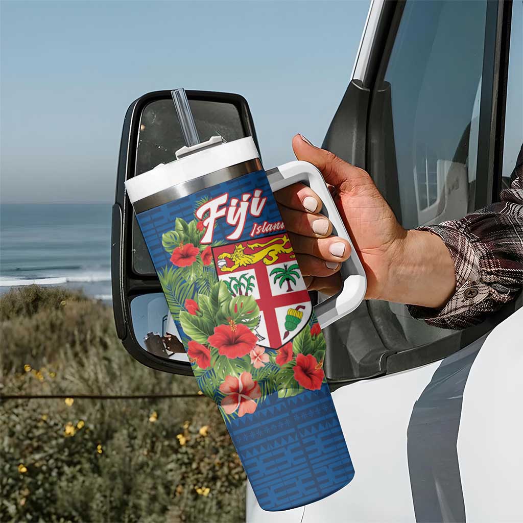 Fiji Island Tropical Flowers and Tapa Pattern Tumbler With Handle LT9 - Polynesian Pride