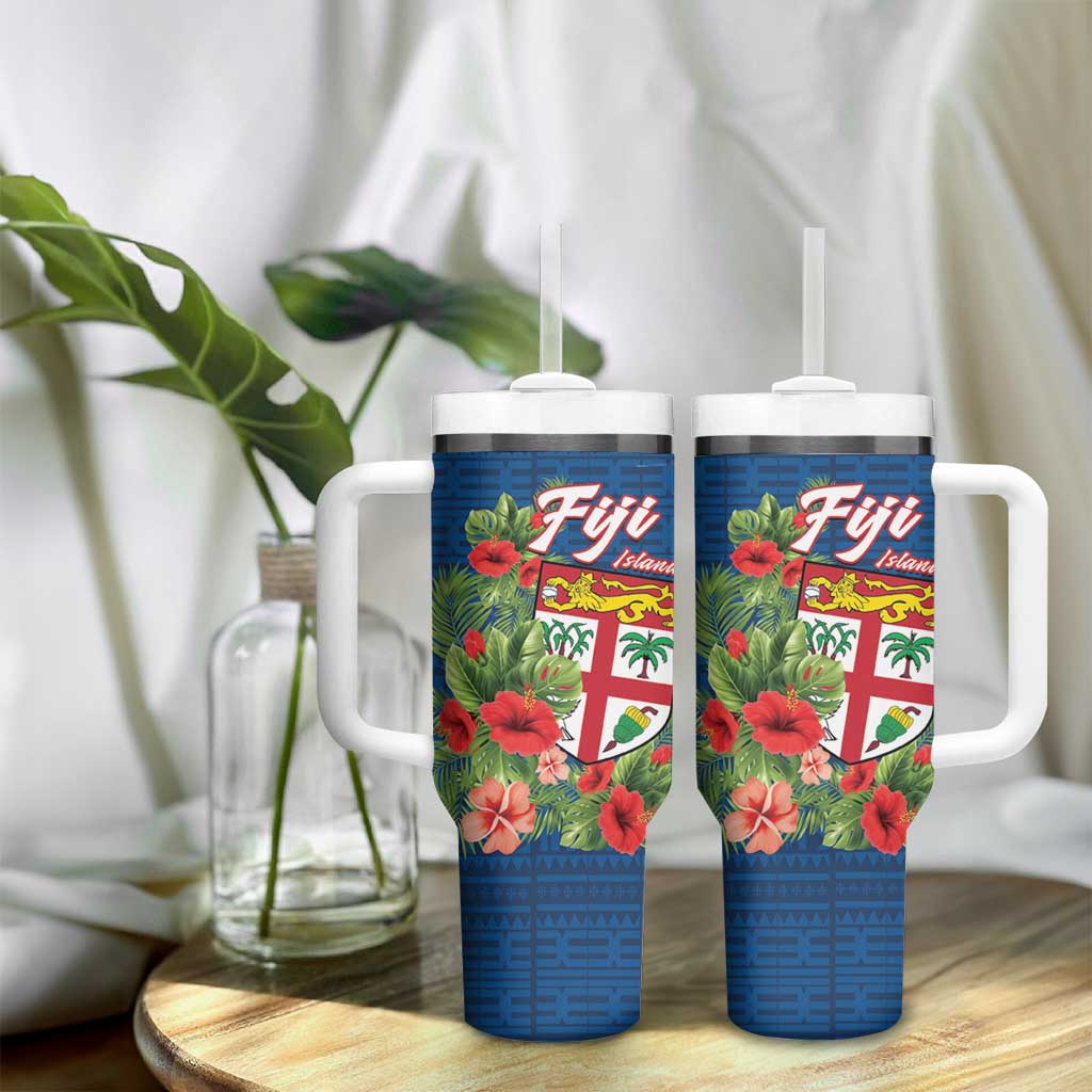 Fiji Island Tropical Flowers and Tapa Pattern Tumbler With Handle LT9 - Polynesian Pride
