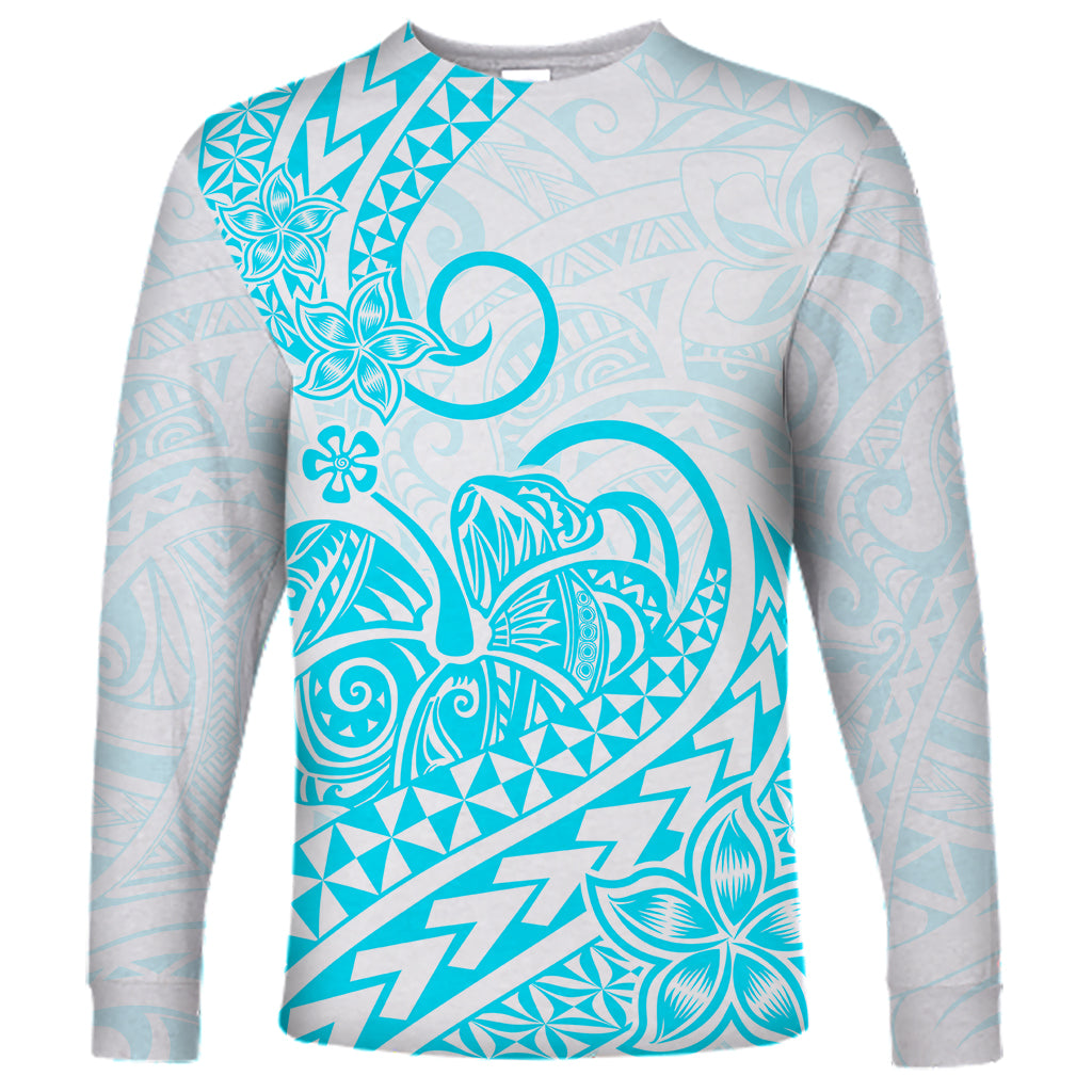 Polynesian Long Sleeve Shirt Tribal Tattoo Aqua Screen Color LT9 Unisex Aqua - Polynesian Pride