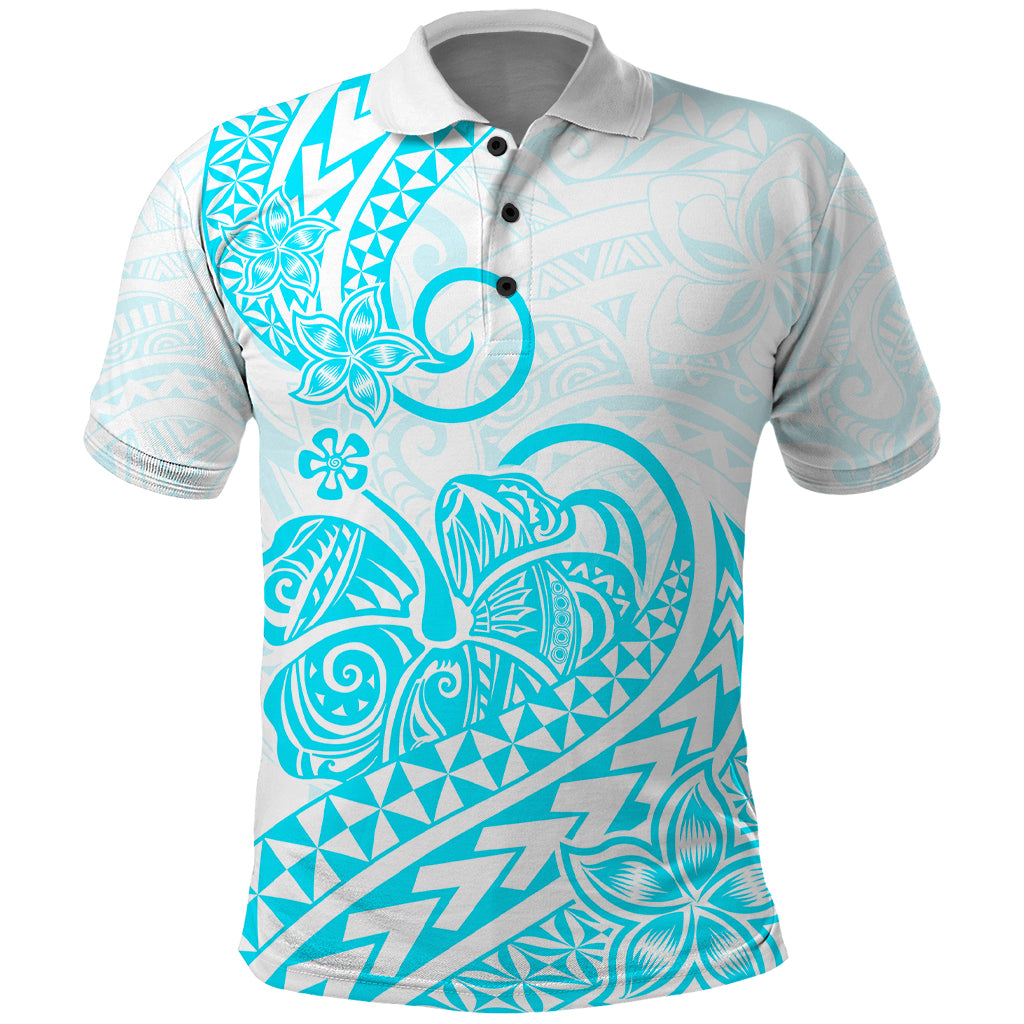 Polynesian Polo Shirt Tribal Tattoo Aqua Screen Color LT9 Aqua - Polynesian Pride