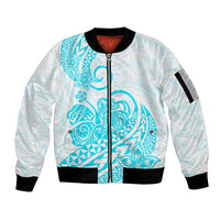 Polynesian Sleeve Zip Bomber Jacket Tribal Tattoo Aqua Screen Color LT9 Unisex Aqua - Polynesian Pride