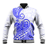 Polynesian Baseball Jacket Tribal Tattoo Blue Screen Color LT9 Unisex Blue - Polynesian Pride